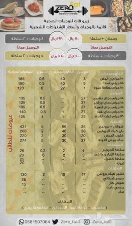 Zero Fatty menu