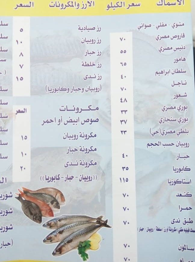 منيو مطعم اسماك ندى بالرياض