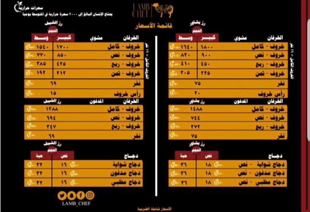 منيو خروف الشيف الجديد