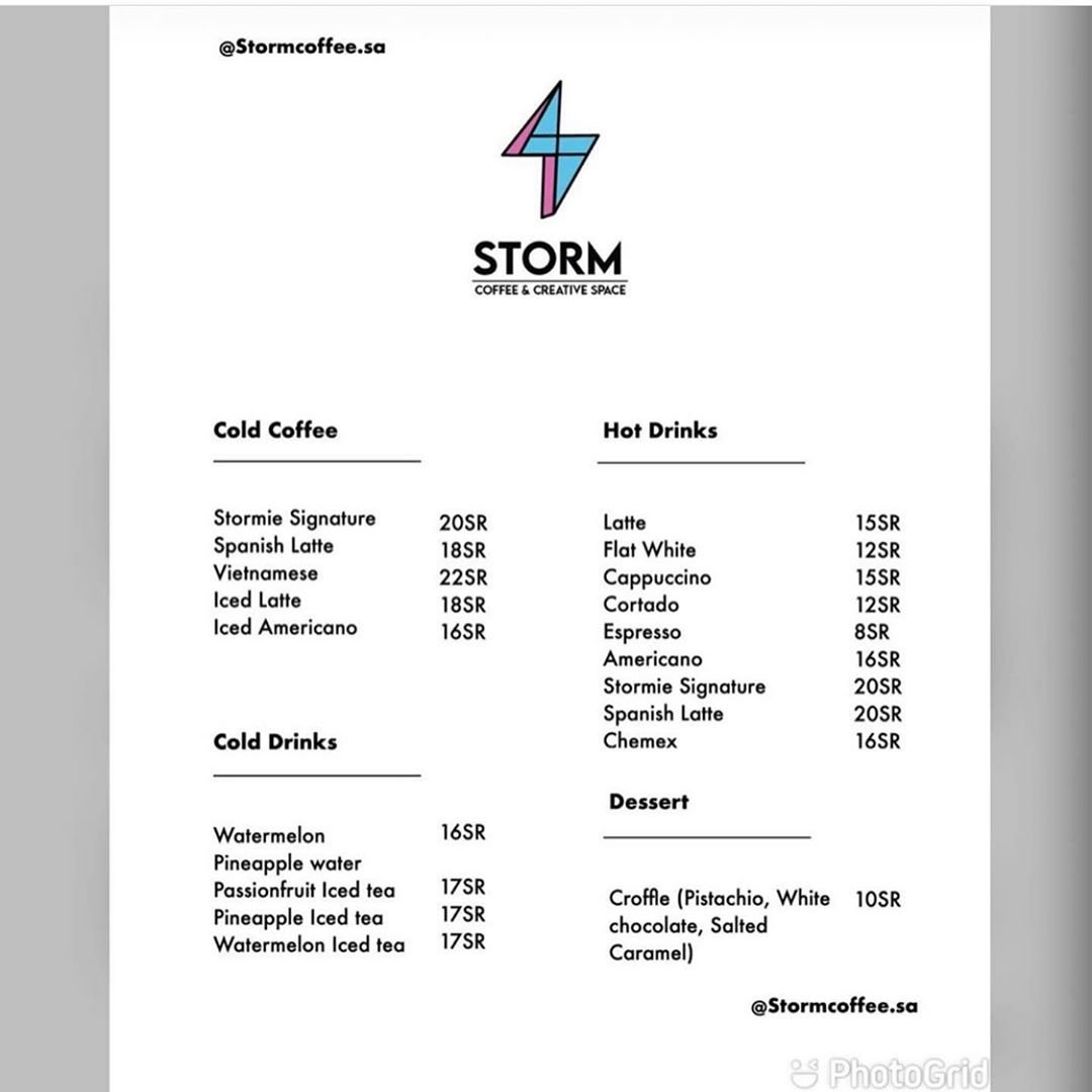 storm coffee menu