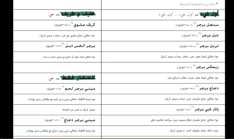 منيو مطعم كريف برجر بالرياض